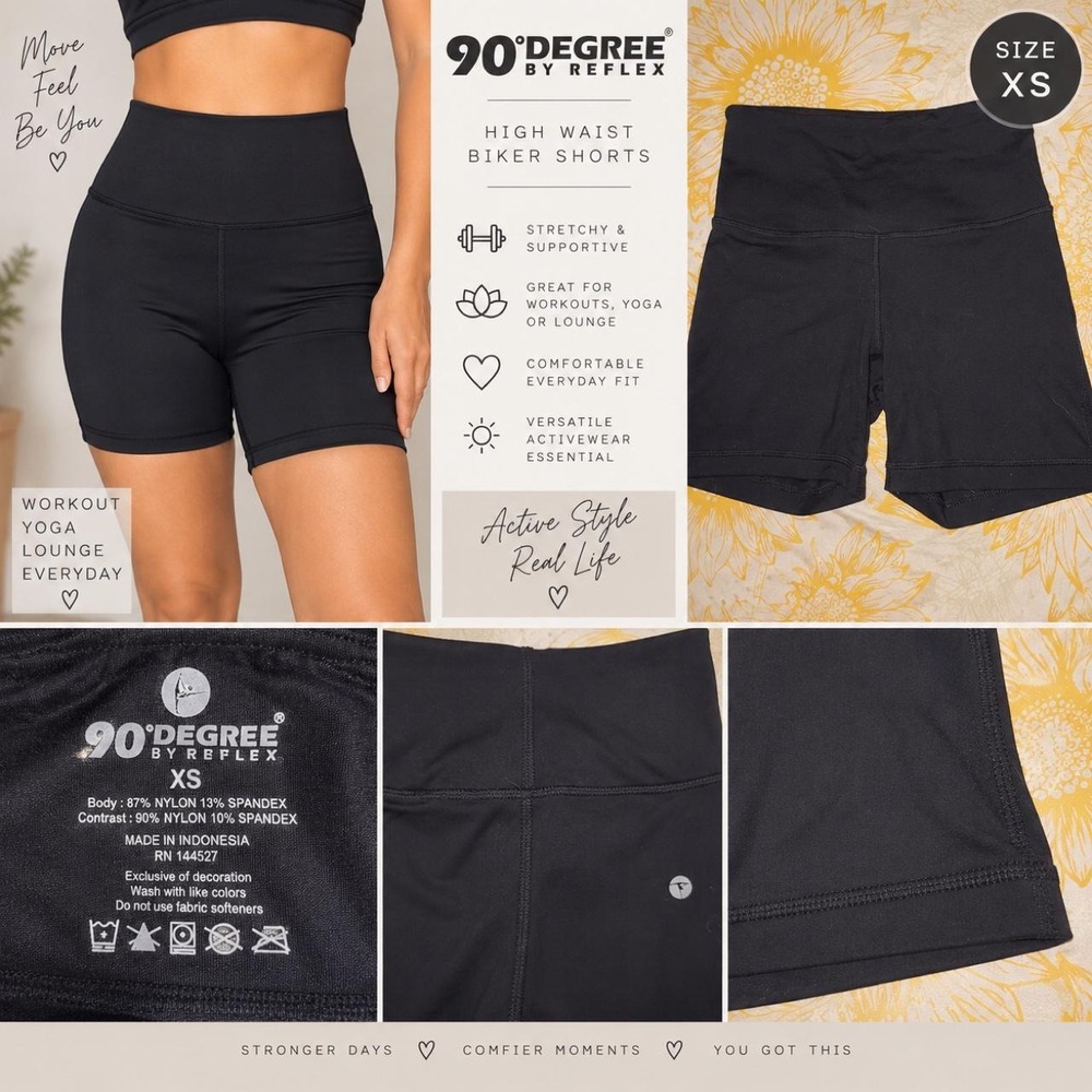 90 Degree by Reflex Black High-Waisted Biker Shorts Size XS